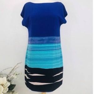Trina Turk Coastal Blue Silk Shift Mini Cocktail Dress, Sz 2